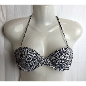 Aerie Bikini Top Women 32B Blue Floral Gold Metallic Halter Padded Underwire